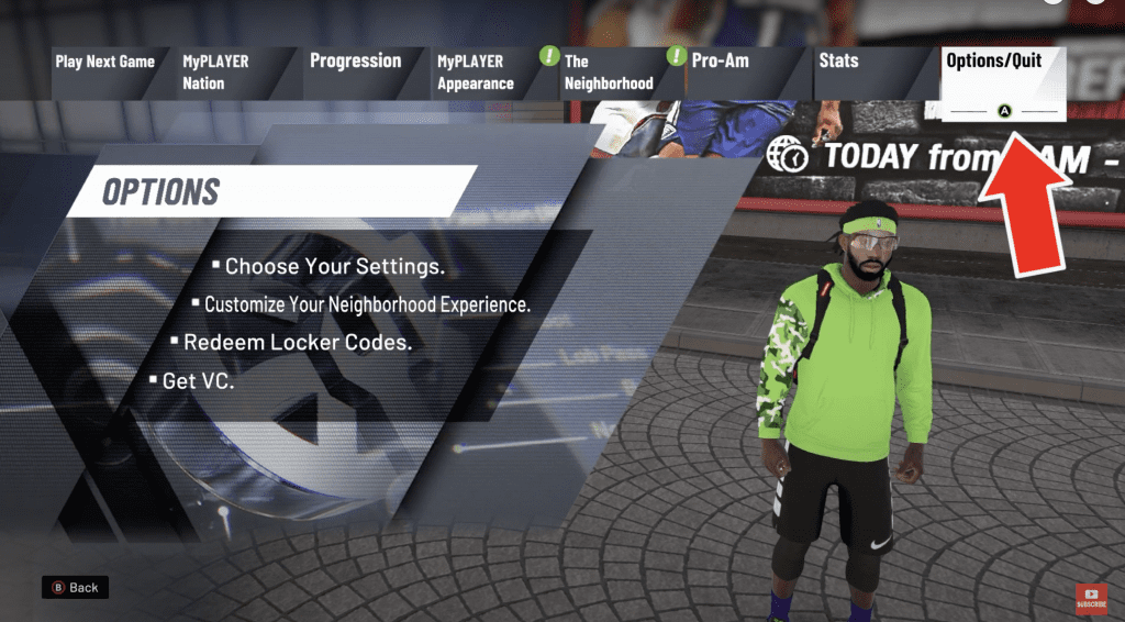 options and quit menu in NBA 2K20 