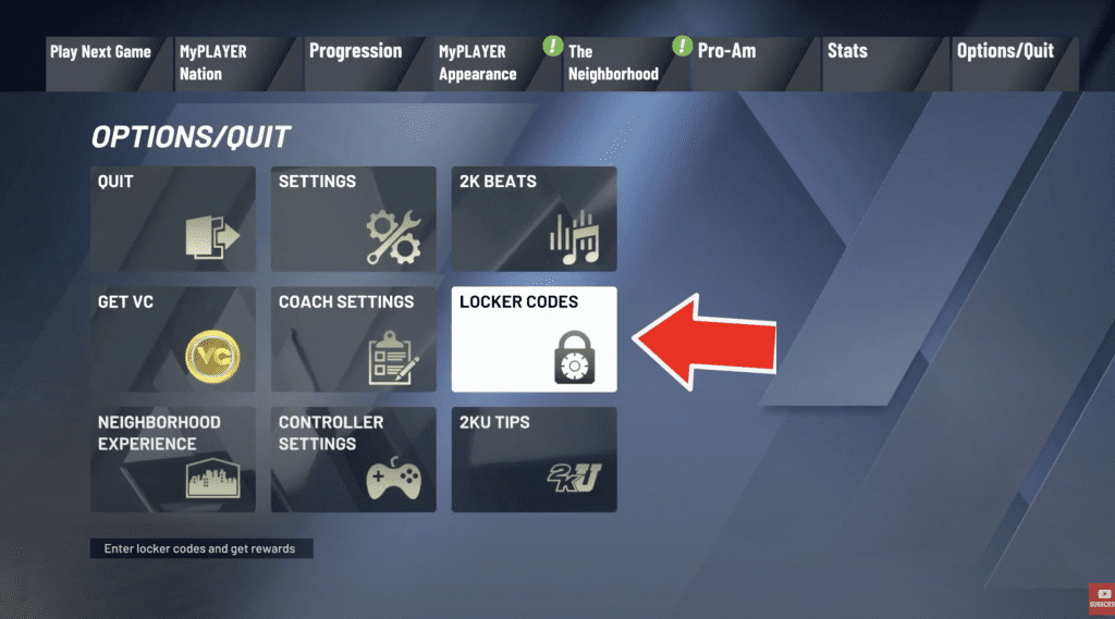locker codes menu option in NBA 2K20 
