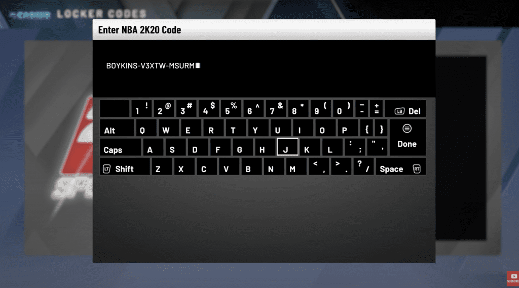 inputting locker code in NBA 2K20 