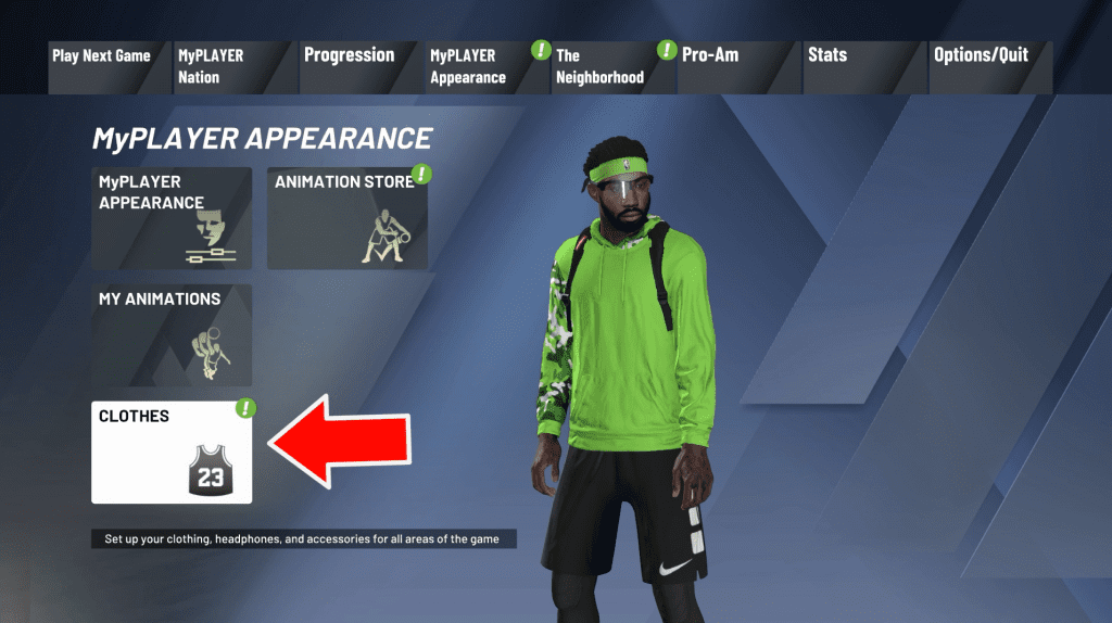 MyPlayer clothes option menu