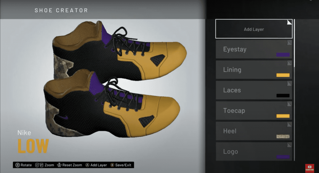 editing custom shoes in NBA 2K20 