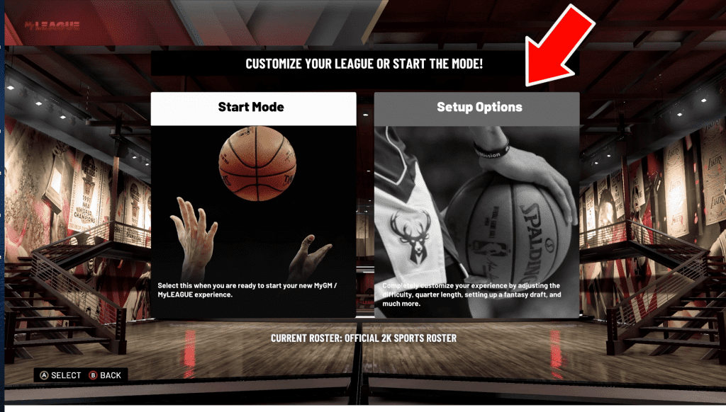 select the Setup Options button in NBA 2K20 MyLeague