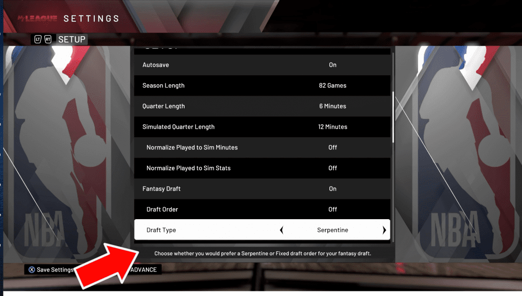 Draft type option in NBA 2K20 MyLeague