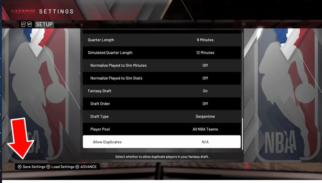 save settings button in NBA 2K20 MyLeague