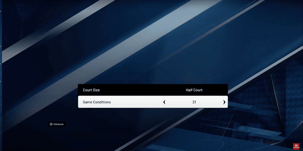 Players have option to choose nba 2k20 blacktop game conditions and court size. the current settings are half court and 21 points in NBA 2K20 