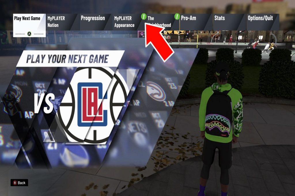 Red arrow point to MyPLAYER appearance menu option in Myplayer main menu