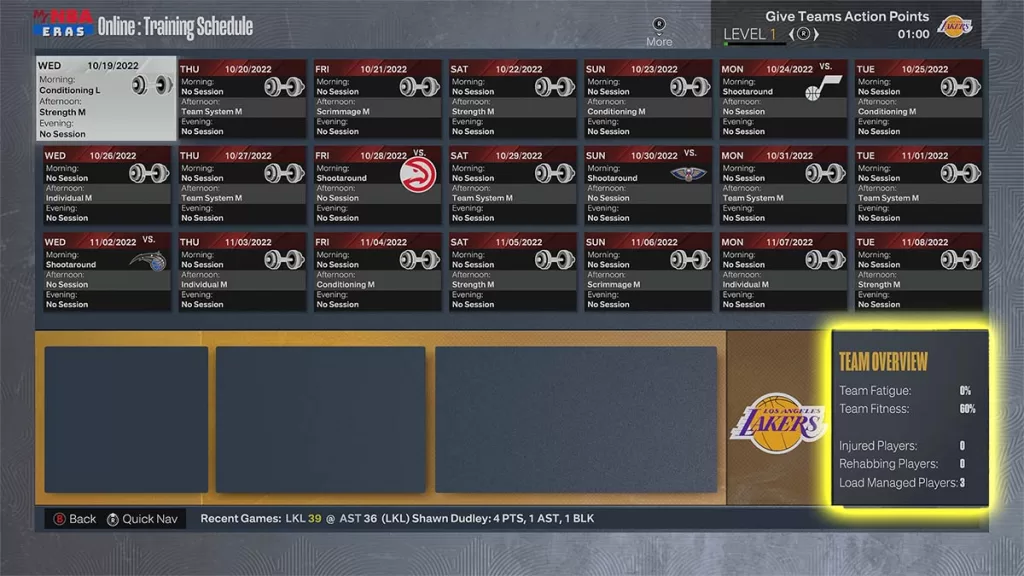 Team overview screen in NBA 2k23